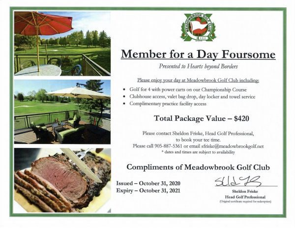 Meadowbrooke Foursome Certificate
